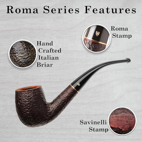 Savinelli Roma 606 KS - Rome Inspired Italian Briar Wood Pipe, Hand Crafted in Italy, Traditional Wood Pipes From Italy, Bent Billiard Shaping, 6mm - Image 3