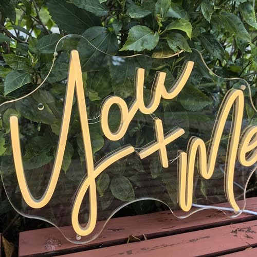 Image of You and Me Neon Sign Wedding Backdrop Decorations For Reception, Custom Led Sign For Wedding Birthday Party Decor, Neon Wedding Sign USB Operated (15.7x11in)