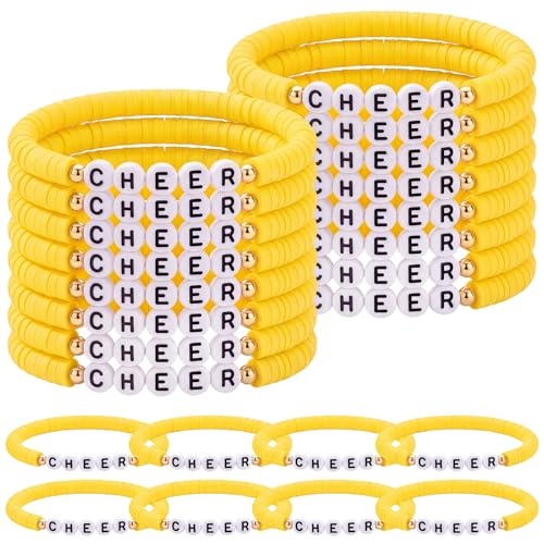 Image of Landical 24 Pcs Cheerleader Gifts Stackable Clay Bead Cheer Bracelets Friendship Bracelets Senior Night Cheer Gifts for Girls(Yellow)