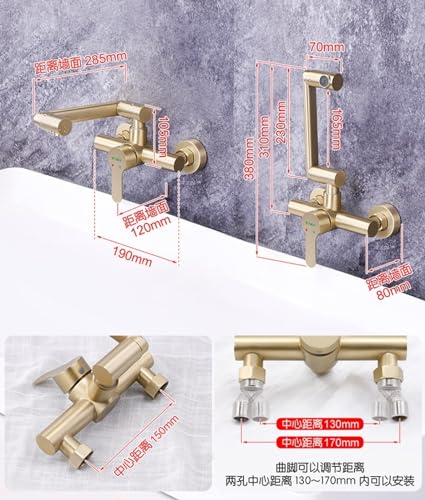 Mitigeur mural eau chaude froide doré | Robinet orientable lavabo - 8