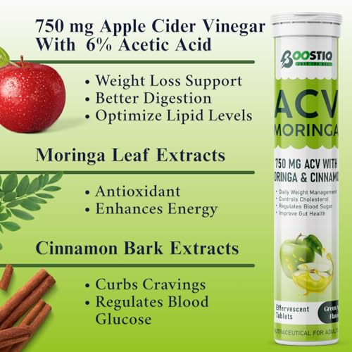 Image of Green Apple ACV Moringa Effervescent Tablets | Apple Cider Vinegar with Moringa & Cinnamon | Green Apple Flavor | Nutraceutical Drink Tablets | Pack of 2
