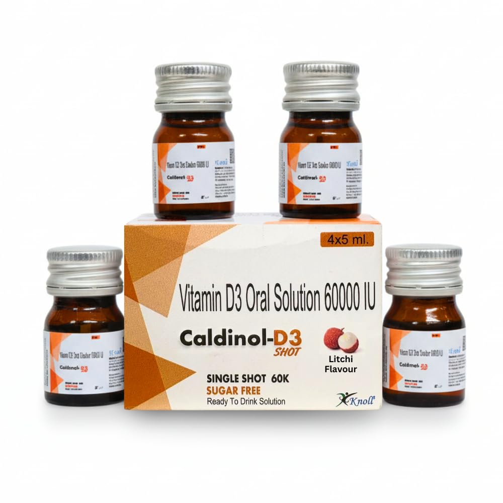 Knoll Healthcare Caldinol-D3 Cholecalciferol Vitamin D3 60000 IU Sugar Free Nano Shots Once in a Week - 5ML x 4 Nano Shot