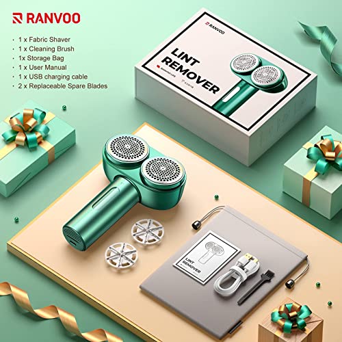 Ranvoo Fabric Shaver, Dual-Head Efficient Faster Rechargeable Lint Remover, 0 Damage 100% Remove Fuzz/Pill Defuzzer For Clothes, Sweater, Couch & Furniture, Clothing Shaver With 2 Replace Head Blades #TOP7