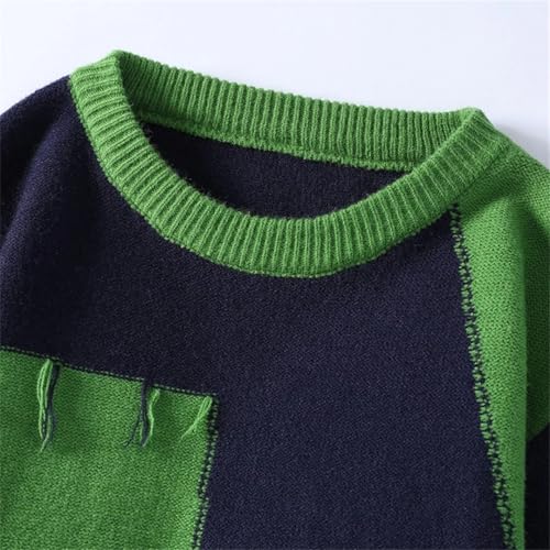 Men Plaid Patchwork Pullover Sweater Long Sleeve Crew Neck Thick Warm Knit Jumper3