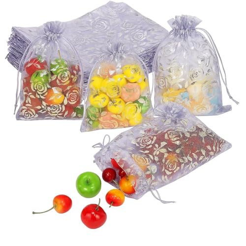 Image of XCLUSY 20PCS (10X14CM)(4x6 inchINCH) Potli Bags for Gifting - Multipurpose Wedding Return Gift Bags | Party Favour, Birthday, Anniversary, Festive Packing Pouches | Organza, Cloth, Brocade, Fancy Luxury Goodie Bags (PURPLE PRINTED, 1 Count(Pack of 20))