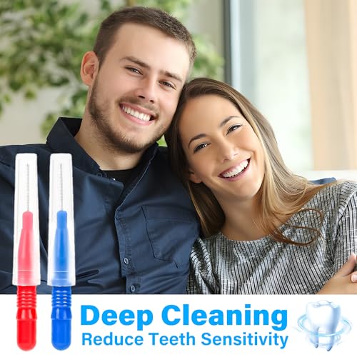 Luthando 100 Stück Zahnzwischenraumbürsten, Interdentalbürsten Zahnstocher, Interdentalbürste Zahnseide Wiederverwendbar Dentalbürsten Zahnreinigung Werkzeug(Rot und Blau) – Bild 6