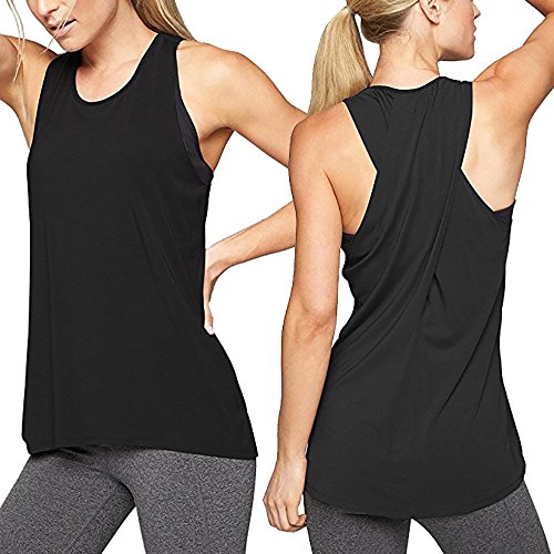 Ropa Camiseta sin Mangas Tank Tops para Mujeres, Verano Sexy Deporte Casual Yoga Chaleco Blusa Tops Blusas Crop Tops Vest T Shirt Mujeres (Negro, L)
