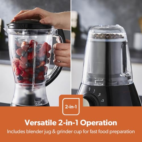 GEEPAS 2-in-1 Food Jug Blender & Smoothie Blender | Ice Crusher Stainless Steel Blades 4 Speeds Pulse Mode | 1.5L Jar Smoothie Milkshake Maker Coffee/Spice Grinder Mill | 1 Year Warranty 550W Black - Image 6