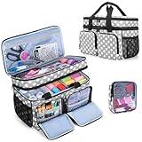 BAFASO Large Sewing Organizer Bag with an Individual Pouch and Detachable Dividers, 2 Layers Sewing Storage Bag for Sewing Supplies(Bag Only), Polka Dots