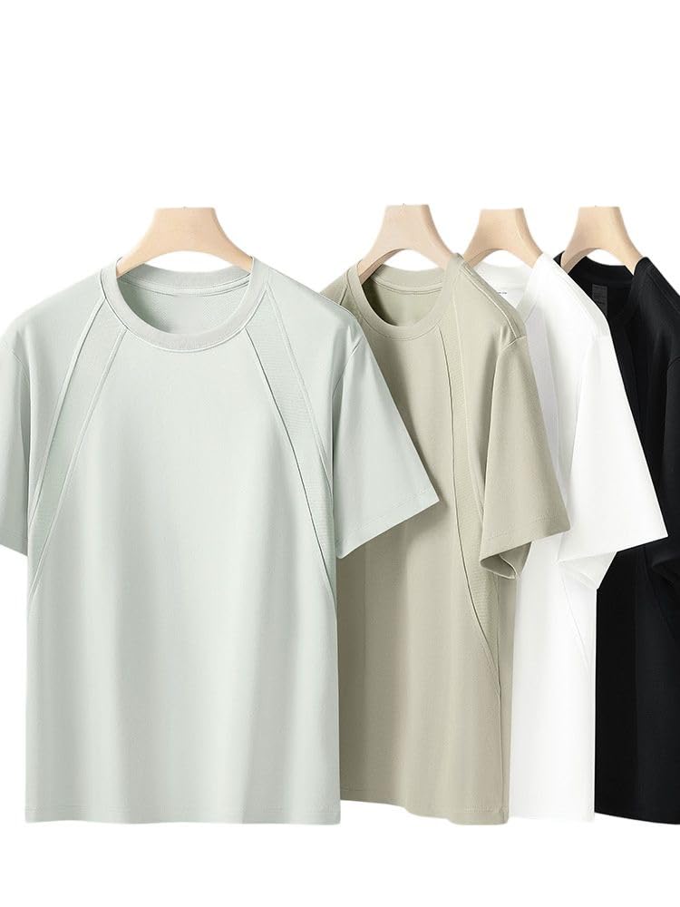 Maglietta da uomo a maniche corte in misto modal con scollo rotondo patchwork, vestibilità ampia, per allenamento, corsa, abbigliamento all'aperto