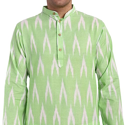 Image of SKAVIJ Men's Pure Cotton Printed Kurta Pajama Set Ikat Design Casual Ethnic Dress