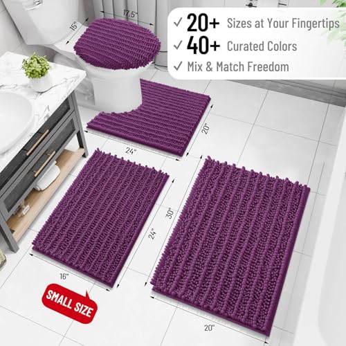 Image of Arotive Luxury Bathroom Ruuner Rugs 30x17, Extra Soft Thick Absorbent Shaggy Chenille Bath Rugs, Machine Wash Dry, Bath Mats for Bathroom Floor, Tub and Shower, Home Decor Accessories, Purple