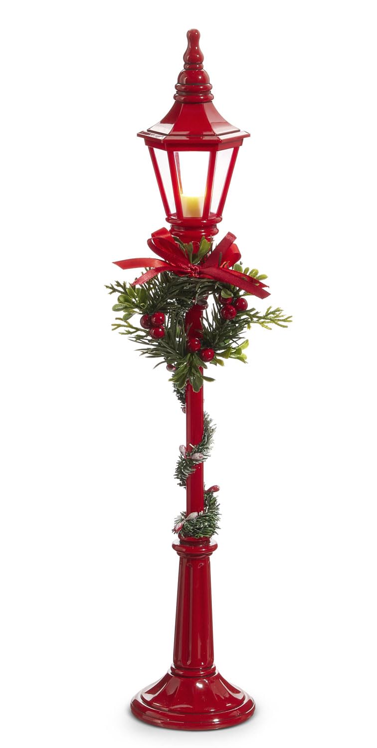 18.5" Battery Operated Red Lamp Post