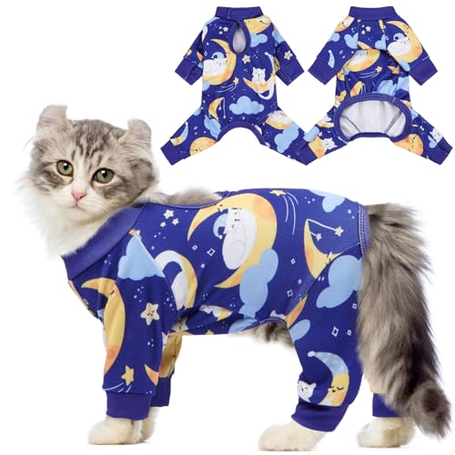QBLEEV Cat Onesie for Cats After Surgery, Sticky Hair Cat Pajamas for Cats Only, Recovery Suit Shirt for Male Female, Full Body Long Sleeve Surgical Bodysuit, Stop Licking & Shedding
