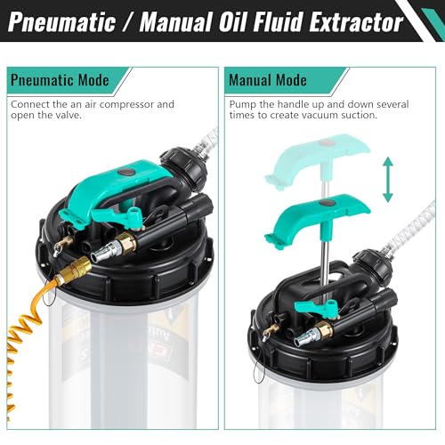 Image of Estune 9.5L /2.5 Gallon Fluid Extractor Pump with 5 Pcs Brake Bleeding Hose | Pneumatic & Manual Modes, Cleaner Oil Changes, Leak-Resistant Seals, Multi-Fluid Use, Garage & Workshop Use, Cars /SUVs /RVs