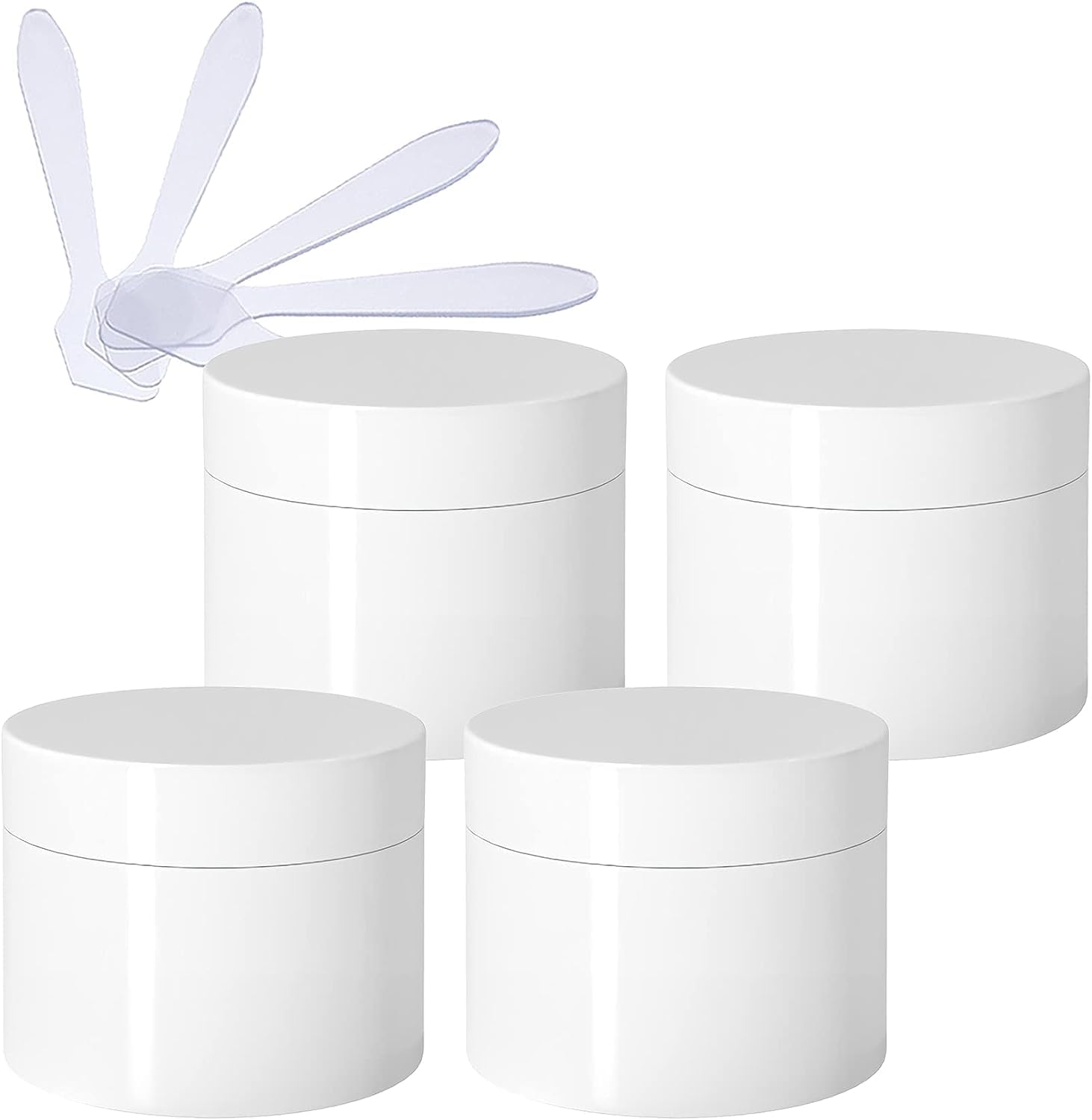FLYIODFCXV cosmetic jar, Pack of 4, Empty Thick Glossy with Screw Lid, Inner Liner, Sample Bottles Travel + 4X Spatulas(120ml)