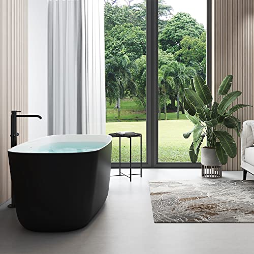Image of 59 inch Lucite Acrylic Freestanding Bathtub, Rectangular Shape Contemporary Soaking Tub with Toe-tap Chrome Center Drain, Slotted Overflow, cUPC Certified, Matte Black