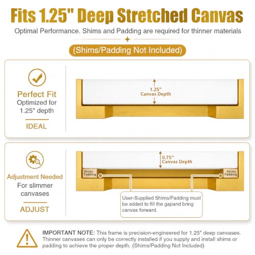 Image of Texas Art 20x32 Canvas Floater Frame, 1.25 inch Deep Wood Grain Texture Floating Picture Frame for Gallery Wrapped Canvas, Champagne Gold Modern Wall Decor for Home & Office, Fathers Gifts