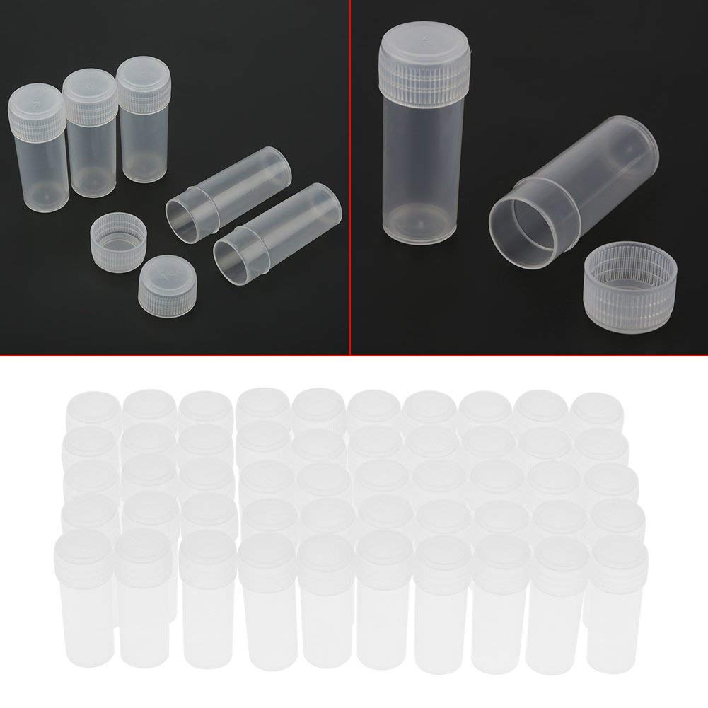 100pcs Flacons d'Échantillonnage Bouteilles en Plastique Volume de 5ml Petit Récipient de Stockage, Tubes à Essai en Plastique pour Solide, Pilules, Graines, Granulaires