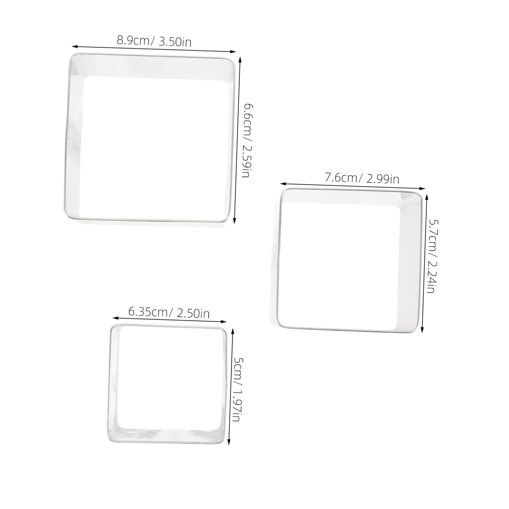 PRETYZOOM 3pcs Square Stainless Steel Baking Molds Versatile Pastry Rings for Mousse Cakes Cookies and Fondant Decorations for Home Bakers and Professional Chefs