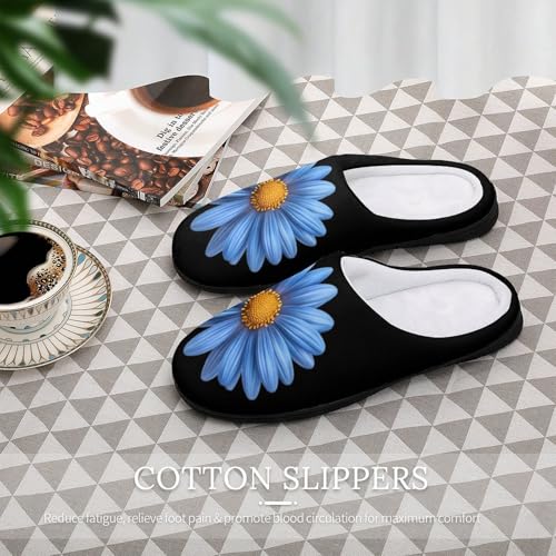 Blue Daisy Flower Women's Cotton Slippers Indoor Outdoor Slip-on Warm House Shoes with Anti-Skid Rubber Sole4