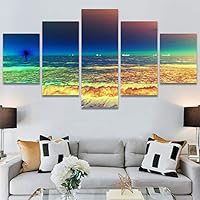 SIGNWIN 5 Panel Canvas Wall Art Modern Art Coastal Colorful Multicolor Photography Romantics Sunset for Home Decorations Ready to Hang - 60