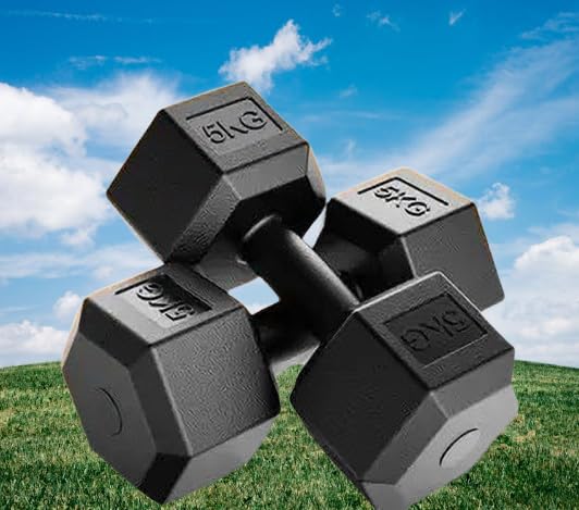 Image of SBR SPORTS~5 KG PAIR PVC HEX DUMBBELL SET FITNESS WEIGHTS FOR HOME GYM EXERCISE FOR MEN & WOMEN DUMBBELL SET (5KG=5KG=10KG TOTAL)
