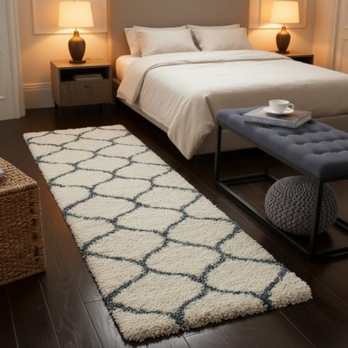 Image of Carpet for Hallway, Kitchen, and Modern Interiors, Cozy Shag Runner for Living Room, Entryway & Office Decor Size 1.5x3 feet Ivory Blue M