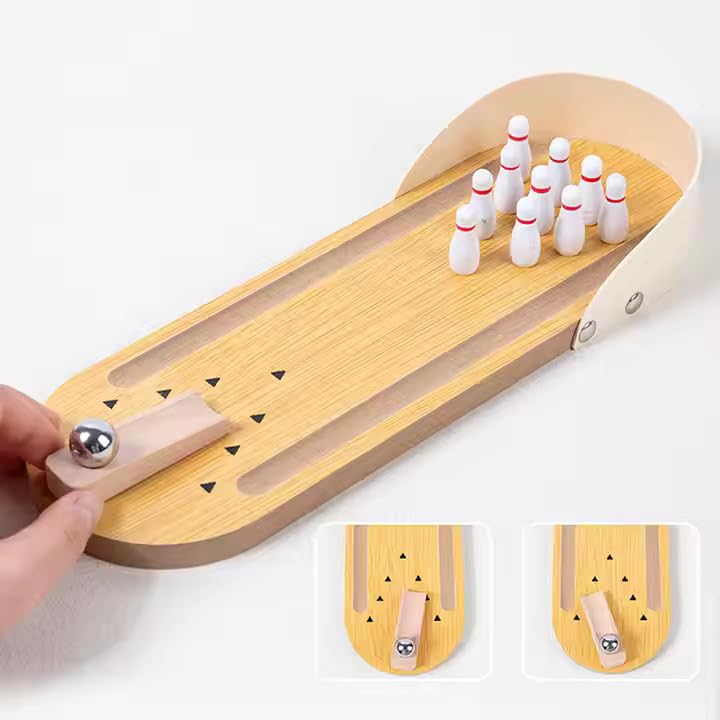 MARA BOMMAI Mini Desktop Bowling Game Set, Wooden Alley with 10 Pins and Metal Ball | Parent-Child Indoor Entertainment Game | Perfect for Kids Above 4 Year Old - Image 5 thumbnail