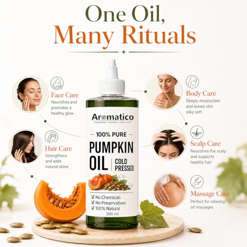 Image of AROMATICO 100% Pure Pumpkin Oil Cold Pressed for Healthy Hair & Skin - 200ml
