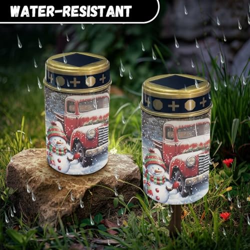Image of Snowman Truck LED Solar Lights for Patriotic Landscape Waterproof Solar Power Light Flameless Candle for Cemetery Christmas Decorations 2 Pcs