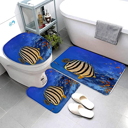 Badematte Schildkröten Korallen Fische Badematten Set rutschfest Waschbar Badgarnitur 3teilig - WC Deckelbezug U…