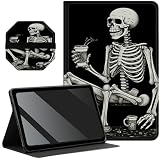 Slim Case for Samsung Galaxy Tab A9 Plus 11 inch 2023 + 1 Screen Clean Pad, Folding Stand PU Leather Case with Auto Wake/Sleep Cover for Galaxy Tab A9 Plus, Skull Coffee