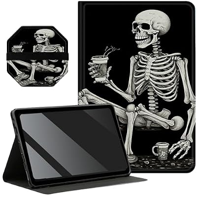 Slim Case for Samsung Galaxy Tab A9 Plus 11 inch 2023 + 1 Screen Clean Pad, Folding Stand PU Leather Case with Auto Wake/Sleep Cover for Galaxy Tab A9 Plus, Skull Coffee