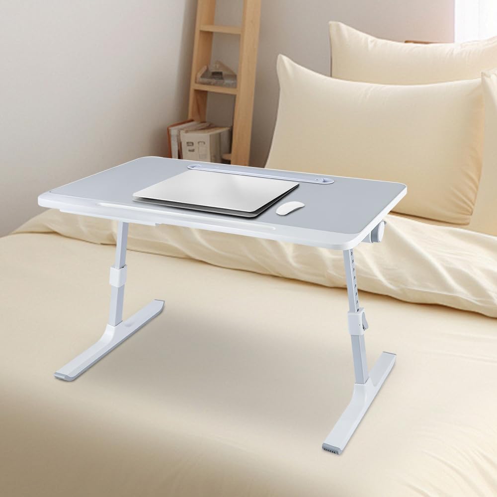 Regulowany stolik do łóżka, 26–39 cm, składany, na sofę, do nauki, czytania i pisania, stojak na laptopa, kanapę, taca na łóżko, 60 x 40 x 27 – 40 cm, szary