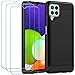 ivoler Hülle für Samsung Galaxy A22 4G / M22 / M32 mit 3 Schutzfolie, Schwarz Stylisch Karbon Design Anti-Kratzer Handyhülle Stoßfest Schutzhülle Cover Weiche TPU Silikon Case