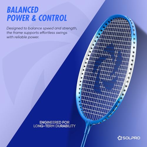 Image of SOLPRO Vanguard 8 Aluminium Badminton Racket for Beginners & Intermediate, Adult & Kids Shuttle Bat with Full Cover Bag, Lightweight Racket with Durable Frame for Practice & Match