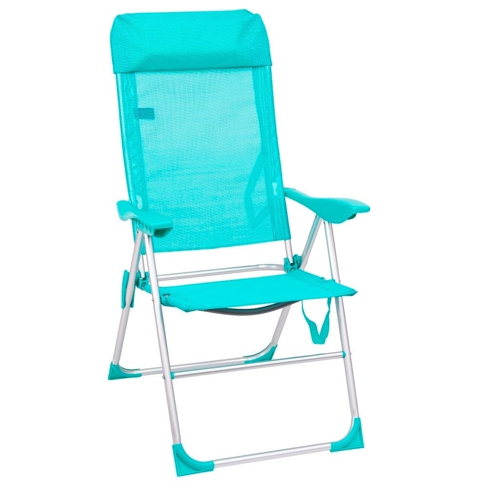 LOLAhome Sillón de Playa Plegable y reclinable de 5 Posiciones de Aluminio y textileno Aguamarina de 63x60x110 cm