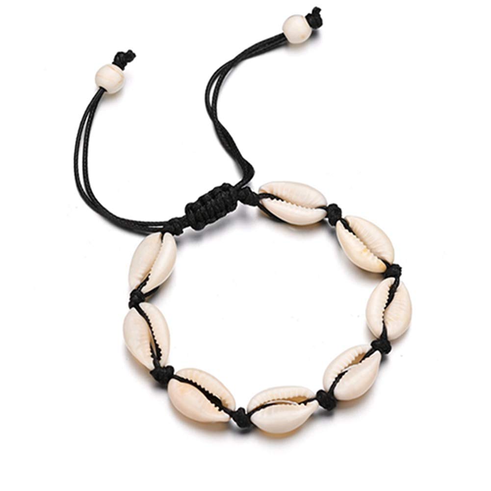 Egurs Pulsera de estilo hawaiano concha natural tejida a mano ajustable tobillera mar playa vacaciones, 19-32cm, Tazón