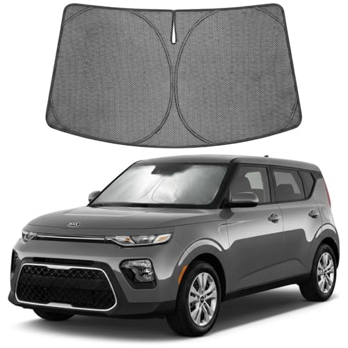 Image of Proadsy Windshield Sun Shade Custom Fit Kia Soul 2020-2026 Ice Crystal Black Front Window Sunshade UV and Heat Blocker Foldable Visor Keeps Car Cooler for Summer Parking and Daily Use