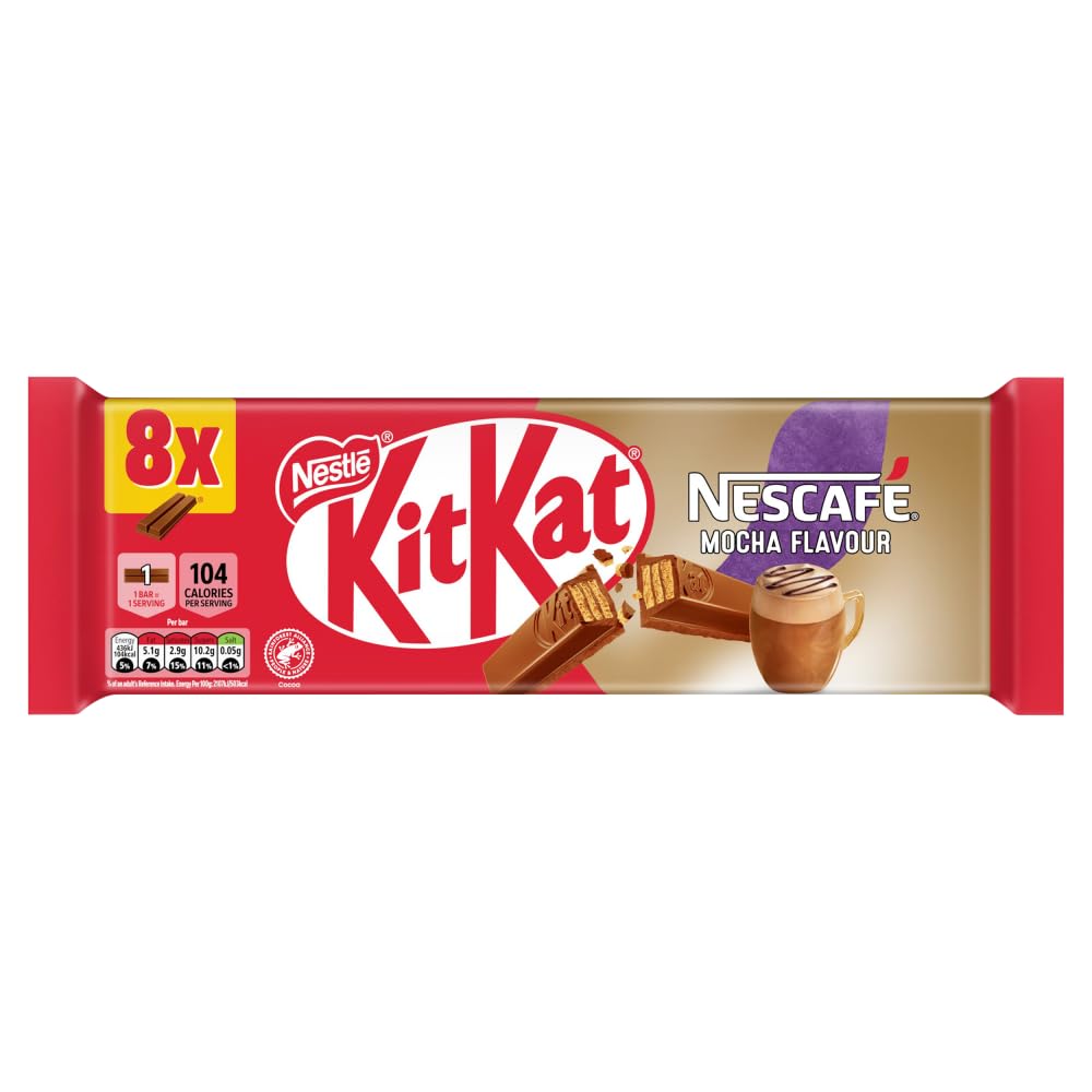 KitKat 2 Finger Nescafé Mocha Chocolate Biscuit Bars – 8 Pack (8 x 20.7 g) | Coffee & Chocolate Wafer Fingers | Perfect for Break Time or After-Dinner Treat