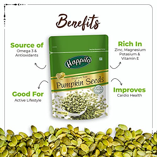Image of Happilo Premium Raw Pumpkin Seeds 200g, Rich in Protein, Dietary Fibre, Magnesium & Phosphorus, Raw & Unroasted Pumpkin Seeds, Source of Iron & Zinc, Energy Boost (Pack of 3)