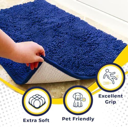 Image of Muddy Mat | Super Water Absorbent Door Mat Indoor, Microfiber Quick Dry Chenille Entryway Rug, Slip Resistant Front Door Mat, Indoor Mats for Entryway, Machine Washable Pet Rug, Royal Blue 24 inch x 40 inch