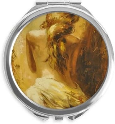 Blonde Back Babe Girl Pretty Gal Hand Compact Mirror Round Portable Pocket Glass