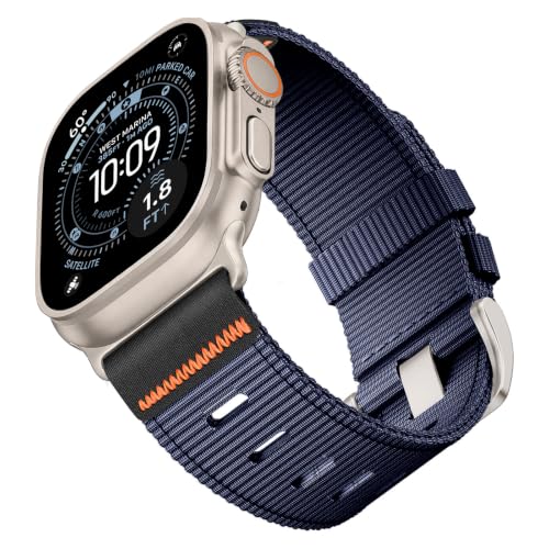 Image of Tactical Nylon Bands for Apple Watch Ultra 3 2 Band Series 11-1 /SE Men | Rugged Breathable Fabric, Nato Adjustable Sport Strap with Reinforced Connector for iWatch Ultra 49mm 46mm 45mm 44mm 42mm L