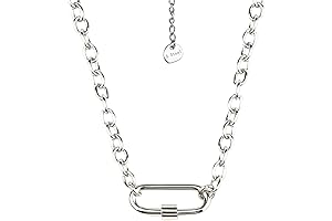 Personalized Name Necklace Carabiner Pendant Necklace,Engraving Heart Chain Customized Necklace for Womens,Best...