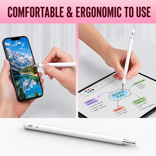 Image of Ant META Pencil 100 Stylus Pen for iPad, iPhone, Android Tablets & Smartphones | Precision Disc Tip, No Charging, Magnetic Cap, Aluminum Body for Drawing, Writing, Note Taking & Signatures - White