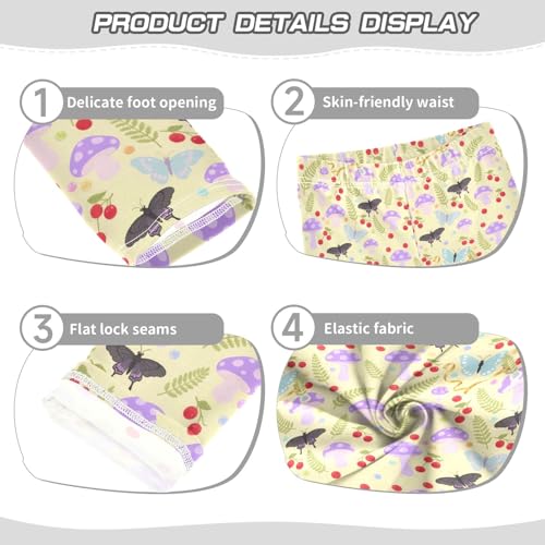 Mushroom Butterfly Yellow Background Girls Leggings Kids Yoga Pants Athletic Tights Pants 4-10 Years3