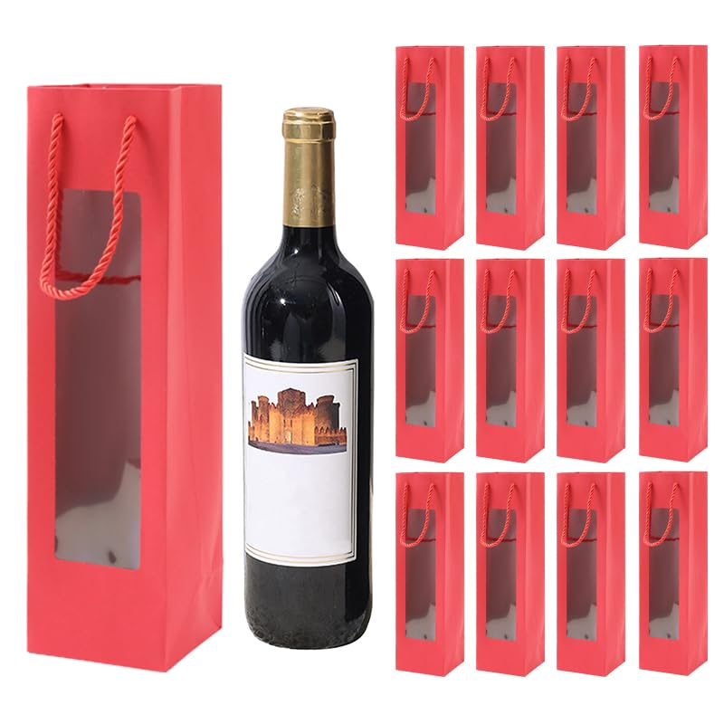 xocome Wine Bottle Bags Made of Kraft Paper, Bottle Bags Gift Bag with Handle