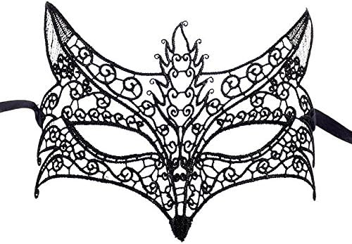 Hello Halloween Fox Lace Mask Classic Style Carnival Mask for Halloween, Mardi Gras, Carnival, Costume Events, Masquerade Ball Mask | Black Sexy Lace Face Mask, Non-Allergenic